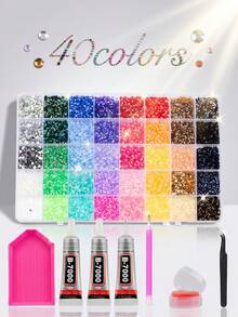 ZUI DREAM Rhinestone Set, 48,000-15,000pcs Y2K Resin Jelly Flat Back Rhinestones, 48 Colors 3mm Rhinestone Set, Includes 3 Bottles Of B7000 Glue And Tools, Suitable For DIY Diamond Painting Crafts - Rhinestones - View 10