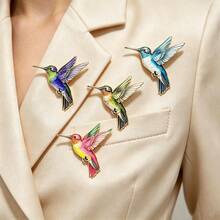 1pc/4pcs Healing Style Creative Colorful Hummingbird Alloy Exquisite Lively Backpack Pin Brooch Enamel Printed Bird Badge Gift - Multicolor - View 1