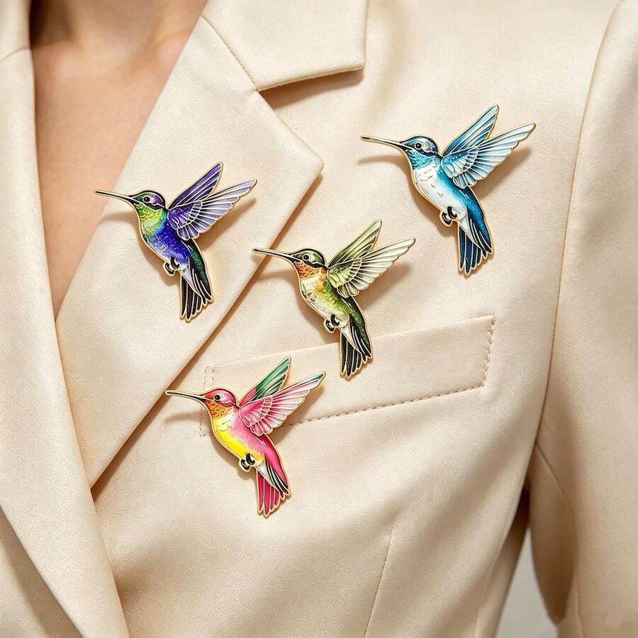 1pc/4pcs Healing Style Creative Colorful Hummingbird Alloy Exquisite Lively Backpack Pin Brooch Enamel Printed Bird Badge Gift - Multicolor - View 1