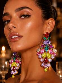 Dazzling Rhinestone Oversized Hoop Earrings For Women, Multicolor Gold Wedding Jewelry - Multicolor - View 4