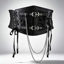 1pc Women's Renaissance Accessory Dark Gothic Style Fashion PVC Leather Harness, Suitable For Halloween Carnival Party Or Daily Wear - Black - View 8