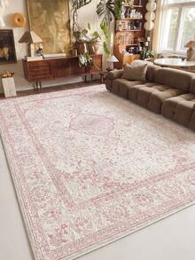 1pc Pink Bohemian Vintage Living Room Rug, Suitable For Kitchen, Dining Room, Bedroom, Room Holiday Decor, Indoor/Outdoor, Office, Lobby, Non-Slip Doormat, Bathroom Rug, Hallway, Study Gaming Area Carpet - Baby Pink - View 7