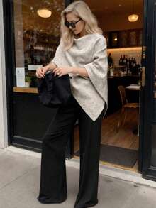 Fashion Solid Color Ribbed Shawl Collar Sweater For Daily Wear In Autumn/Winter - Apricot - View 2