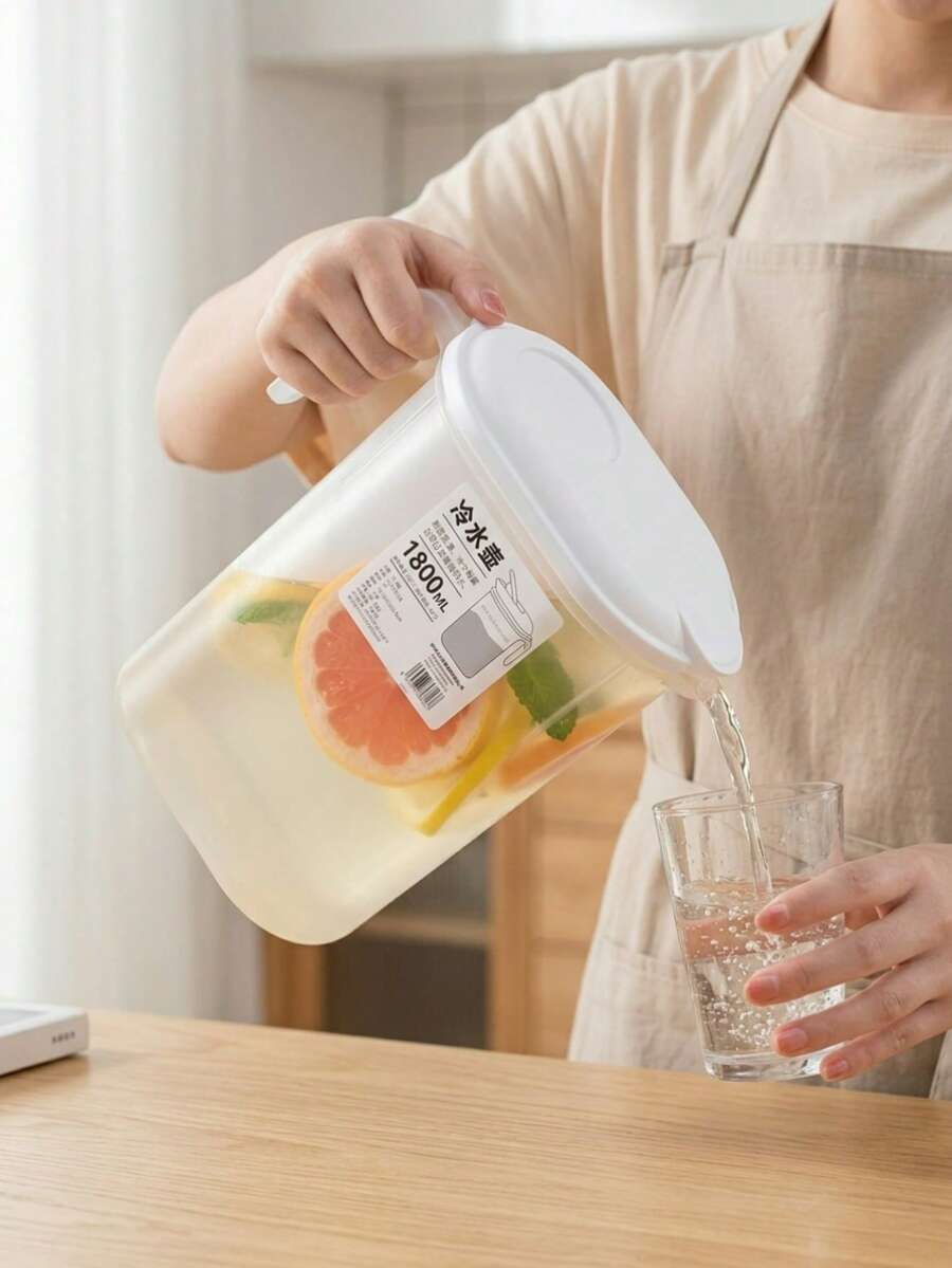 1 buah Teko Air Kapasitas Besar dengan Pegangan, Wadah Air Dingin dan Panas, Wadah Minuman Kedap Udara untuk Kulkas, Teko Kopi, Saringan Jus dan Teh Rumahan, Cocok untuk Dapur Rumah, Penyimpanan di Kulkas, Penyimpanan Air dalam Berbagai Kesempatan - Clear - View 1