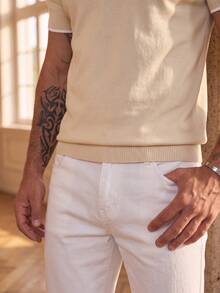 ALTZTAR Men's Knitted Contrast Trim Polo Shirt - Apricot - View 3