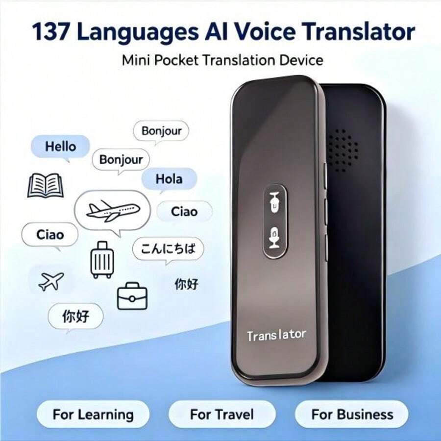 AI Voice Translation Pen, Instant Language Translator, Supports 137 Languages Real-Time Two-Way Translation, Mini Pocket Translator, Learning Travel Business Communication Home Translation Device - Black - View 1
