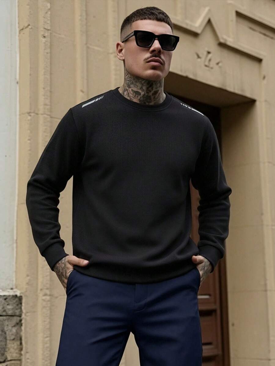Men's Spring/Autumn Outdoor Casual Fashion Minimalist Crew Neck Long Sleeve - Black - View 1