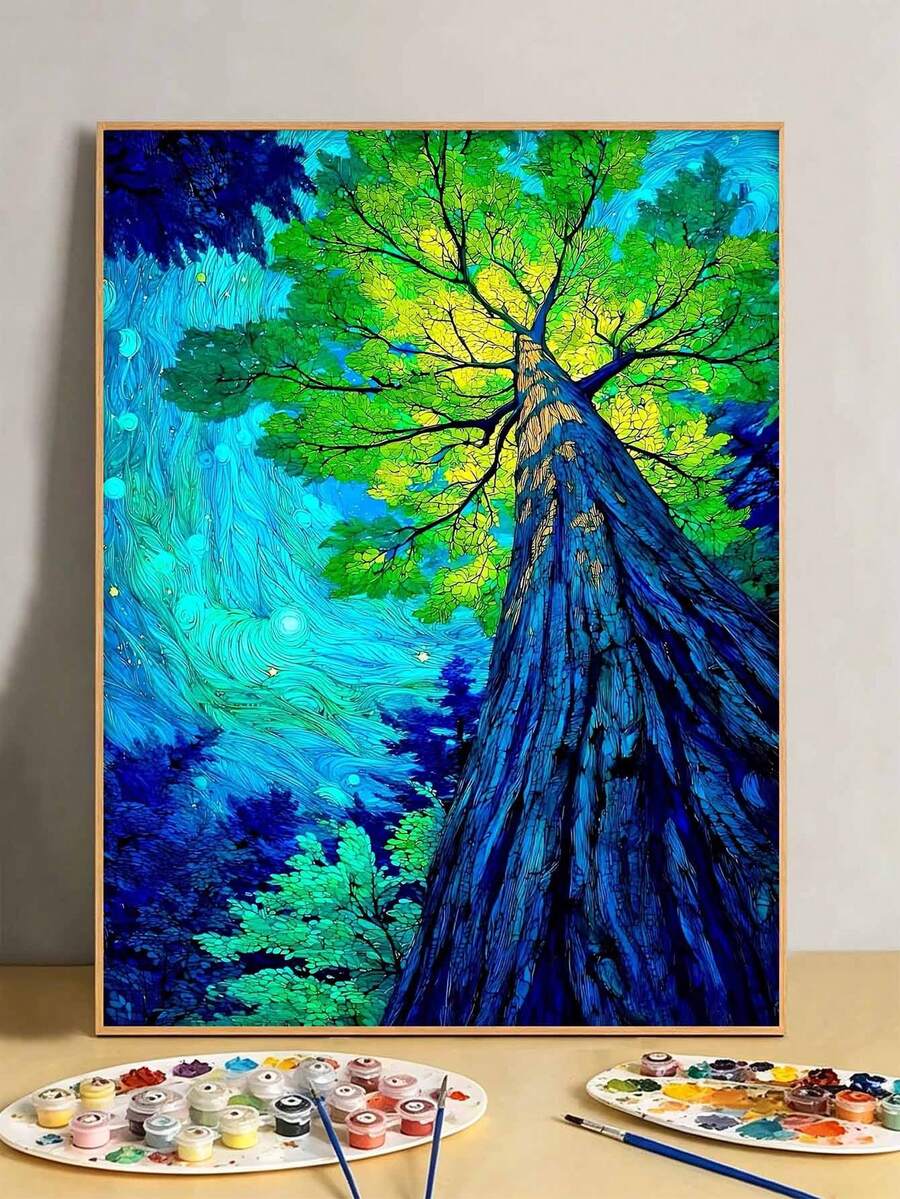 DIY Vibrant Abstract Blue Forest Tree (Frameless 8x12 / 16x20 Inches) Paint By Numbers Kit(Acrylic) Arts & Crafts For Adult Beginners, Home Wall Decor, And Holiday Gifts For Nature Lovers - Sets - View 1