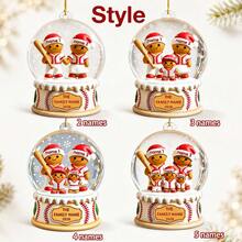 Custom Baseball Gingerbread Family Snow Globe Christmas Ornament, Personalized 2-5 Names Holiday Hanging Decor, Festive Winter Style, Customized Christmas Wall Decoration, Customizable Family Keepsake, Christmas Tree Decor, Holiday Gift, 2D Effect - Style D - View 3