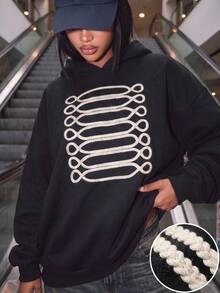 Women's Casual Fleece Napoleon Tape Oversized Hoodies For Fall/WinterDaily,Napoleoncore,Hussar,Fall Winter Clothes,Winter Fall Outfit,Going Out - Black - View 1