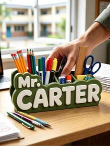 Personalized Name Pencil Holder, Custom Desk Organizer With Letter Design, Cute Stationery Storage Box For School Office & Bedroom - Multicolor - View 7
