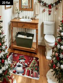 1-Piece Set Of 2D Flat Christmas Snowman And Reindeer Patterned Door Mats For Holiday Home Decoration - A - View 9