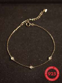 925 Sterling Silver Small Disc Bracelet, Versatile Delicate Daily Jewelry - Yellow - View 4