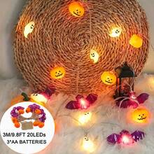 1PC Halloween Decoration, LED String Lights, Pumpkin, Bat, Ghost Elements, Holiday Decorative Lights, Suitable For Bedrooms, Headboards, Fireplaces, Stair Handrails, Halloween, Battery Box Power Supply (Excluding Batteries) - Warm Light - View 12