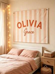 Personalized Name Wall Tapestry, Custom Text Blue & White Striped Hanging Flag With Metal Grommets, Bedroom Living Room Wall Decor, Home Decoration And Housewarming Gift - Multicolor - View 6