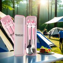 Boxed Random Sanrio Cartoon 2-Piece Stainless Steel Travel Cutlery Set - Portable Fork And Spoon Set, Random Packaging Box, Random Fork Style - Multicolor - View 12
