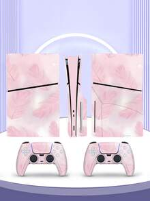 Cross-Border Hot Seller 6pcs Light Pink Soft Feather Pattern P5 Slim Game Console Optical Drive Version Stickers, Dust-Proof And Wear-Resistant - View 6