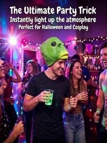 Funny Green Fish Head Mask, Realistic Latex Animal Full Head Mask, Internet Celebrity Funny Expression Cosplay Headgear, Suitable For Halloween, Carnival, Birthday Party Photo Props, Ideal Holiday Gift - Multicolor - View 6