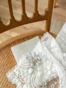 White Vintage Floral Lace Round Tablecloth, Rectangular Polyester Tablecloth, Exquisite Lace And Edge Stitching Craftsmanship, Translucent Lace Tulle Texture, Suitable For Wedding, Pre-Wedding Party, Garden Tea Party And Home Dining Table Decoration In Rustic Bohemian Style, Also Applicable For Thanksgiving, New Year, Coffee Table, Banquet, Hawaiian Theme - 1PC - View 4