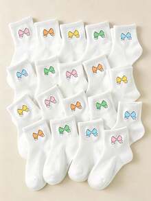 5/10/20 Pairs Random Colorful Bow Ankle Socks For Tween Girls Back To School Crew Socks Teens Toddler Kids Fall White Socks Daily Wear Halloween - Multicolor - View 3