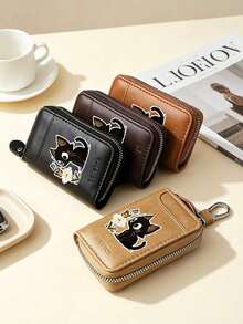 Unisex Multi-Function Key Pouch, Key Ring, Zipper Key Storage Bag, Smart Home Small Key Bag, PU Leather Key Card Holder, Car Key Storage Bag, Car Key Ring, Portable Compact Key Bag, Cute Black Cat Floral Pattern Zipper Key Bag, Multi-Slot Mini Key Bag, Portable Card Storage Bag, Can Store Keys, ID Cards, Bank Cards, Earphones, Etc., Compact And Portable, Suitable For Home, Travel, Car, Daily Commute, Ideal Gift For Birthday, Holiday, Christmas, Thanksgiving, New Year - Multicolor - View 8