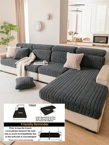 1pc Plaid Embossed High Elastic L-Shaped Sofa Cover, Soft Skin-Friendly Easy To Clean Scratch-Resistant Sofa Pad Protector, Machine Washable All Season Pet-Friendly Sofa Cover, Suitable For 1/2/3 Seater And L-Shaped Corner Sofa - Dark Grey - View 14