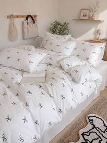 White Bohemian Print Microfiber Brushed Bedding Set, Includes Duvet Cover And Pillowcases, Dorm Bedding, Back To School Bedding - White - View 5