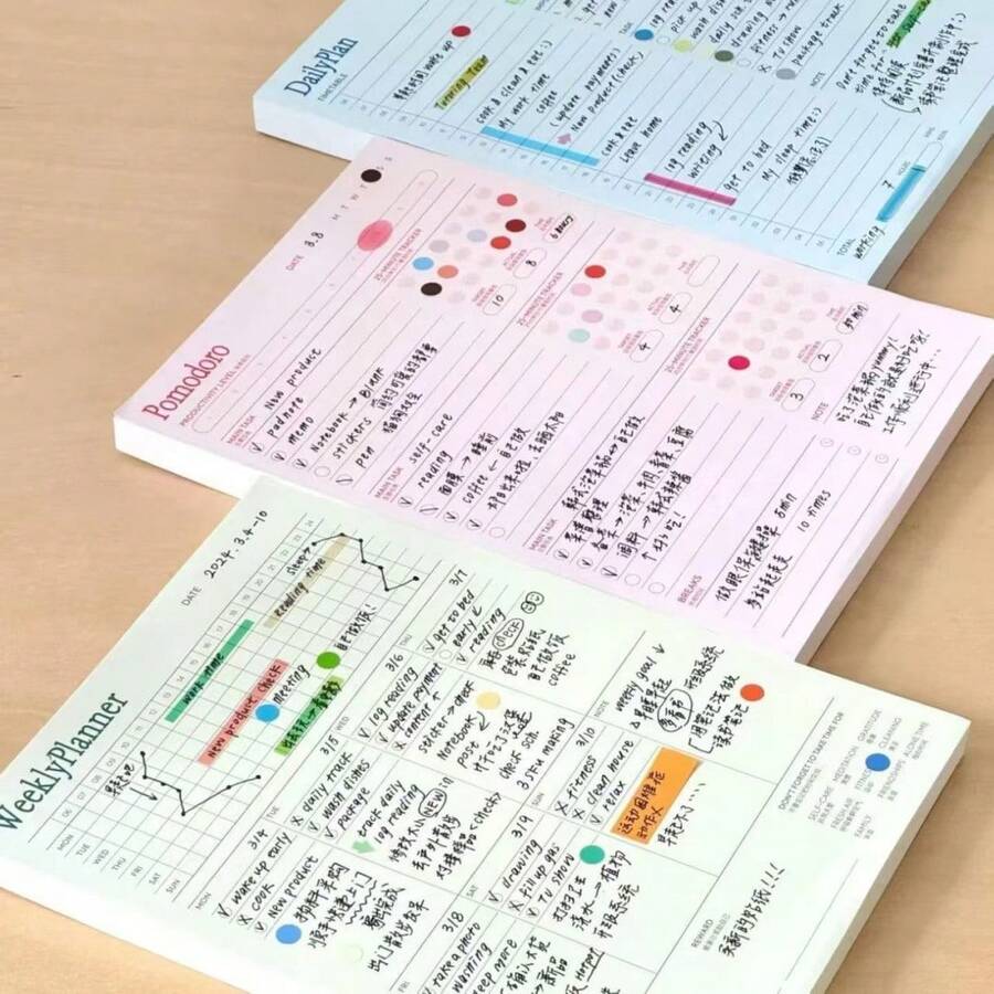Aesthetic Pastel Daily Weekly Pomodoro Planner Notepad, Detachable To‑Do List Time Tracker Work Study Planning Memo Pad - one-size - View 1