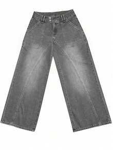 STLY Women's Autumn/Winter Low Waist Non-Stretch Double Button Loose Straight Leg Jeans, Wearable All Year Round Casual Fall - Light Grey - View 5