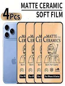 4 st matt keramisk filmskärmskydd kompatibelt med 18 Pro Max/18 Pro/17 Pro Max/17e/16/15/14/13/12/11/Pro Max/Plus/Mini, fingeravtrycksavvisande, 2,5D rundade kanter, Dynamic Island-kompatibilitet, reptålig, skalvänlig - Genomskinlig - Visa 26