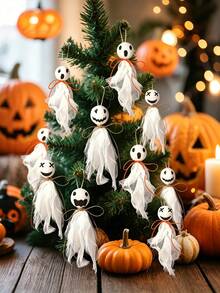 3pcs/1set Halloween Ghost Hanging Decor, Halloween DIY Ghost Fabric Texture Handmade Set, Horror Scene Decoration, Rustic Style Fabric Ghost Hanging Decor, DIY White Fabric Ghost Hanging Decor, Suitable For Door, Window, Party, Holiday, Random Style, 1pc - Multiple Styles - View 3
