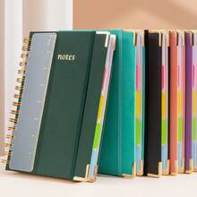 1pc,A5 Leather Spiral Notebook, Minimalist Business Style, Premium Leather Cover Wear-Resistant And Stain-Resistant, Built-In Colorful Divider Pages For Easy Classification, Spiral Binding Allows Flat Lay Writing, Smooth Ink Flow Without Bleeding, Suitable For Student Classroom Notes, Business Office And Daily Memo. - Multi-color - View 5