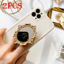 European Vintage Pattern Mirror Creative Phone Stand, Adhesive Foldable Slouchy Desktop Round Mirror Stand, Perfect Phone Gift, Halloween Gift, Christmas Gift, Suitable For IPhone, Android Phones, Birthday Gift, Gift For Family And Friends, Push-Pull Phone Stand, Phone Accessories - Multicolor - View 25