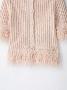 DEEKA Autumn New Women's European And American Style Fashion Minimalist Versatile Design Niche Tassel Knit Top Jacket - Pink - View 9