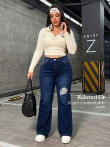Plus Size Jeans - Deep Blue - View 2