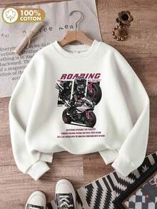 Oversized Women's Sweatshirt For Autumn/Winter, Casual Daily Wear, Long Sleeve Hoodie, Outerwear Top, Y2K, Letter Slogan Graphic, Unisex, Streetwear - White - View 4