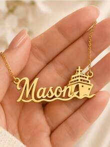 Personalized Custom Name Anchor Ship Necklace, Stainless Steel Pendant, Couple Commemorative Gift, Creative English Name Letter Necklace, Ocean Captain Sailor Style Jewelry, Birthday Gift, Anniversary, Friendship And Family Gift - Multicolor - View 2