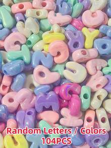 104 piezas de cuentas acrílicas de colores del arcoíris, cuentas decorativas multicolor con cuentas de letras mezcladas al azar, adecuadas para la fabricación de joyas DIY, cadenas de teléfono, llaveros, clips para zapatos, decoraciones de bolsos, accesorios para pulseras, collares y aretes - Multicolor - Ver 19
