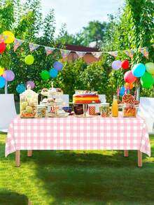 Pink Plaid Rectangular Tablecloth, Pink And White Checkered, Suitable For Parties, Outdoor Picnics, Birthdays, Weddings - Pink Plaid - View 3
