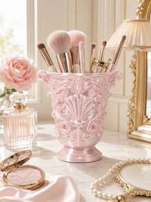 1pc Makeup Brush Holder, Makeup Storage Box, Vanity Storage Box, Cosmetic Storage Box, Makeup Brush Storage, Beauty Tool Storage, Desktop Organizer, Vanity Accessory, Bedroom Decor, Room Decor, Sweet Style, Pink Decor, Cute Girl Style, Wedding, Halloween - Multicolor - View 5