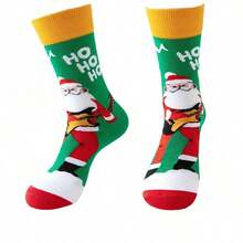 Men Women Christmas Crew Socks, Festive Red Long Holiday Socks, Plus Size Soft Casual Socks, Zhuji Made Warm Knit Socks, Daily Wear Christmas Gift Socks For Family Party Home Decoration - Multicolor - View 9