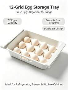 2pcs Plastic Egg Box, 12 Eggs Fridge, Deecam Egg Storage Box With Transparent Stackable Drawer For Egg Storage - White - View 12