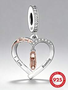 RADIVIDE 1pc Elegant 925 Sterling Silver Heart-Shaped Running Pendant, Suitable As Birthday Gift For Men And Women - Silver - View 1