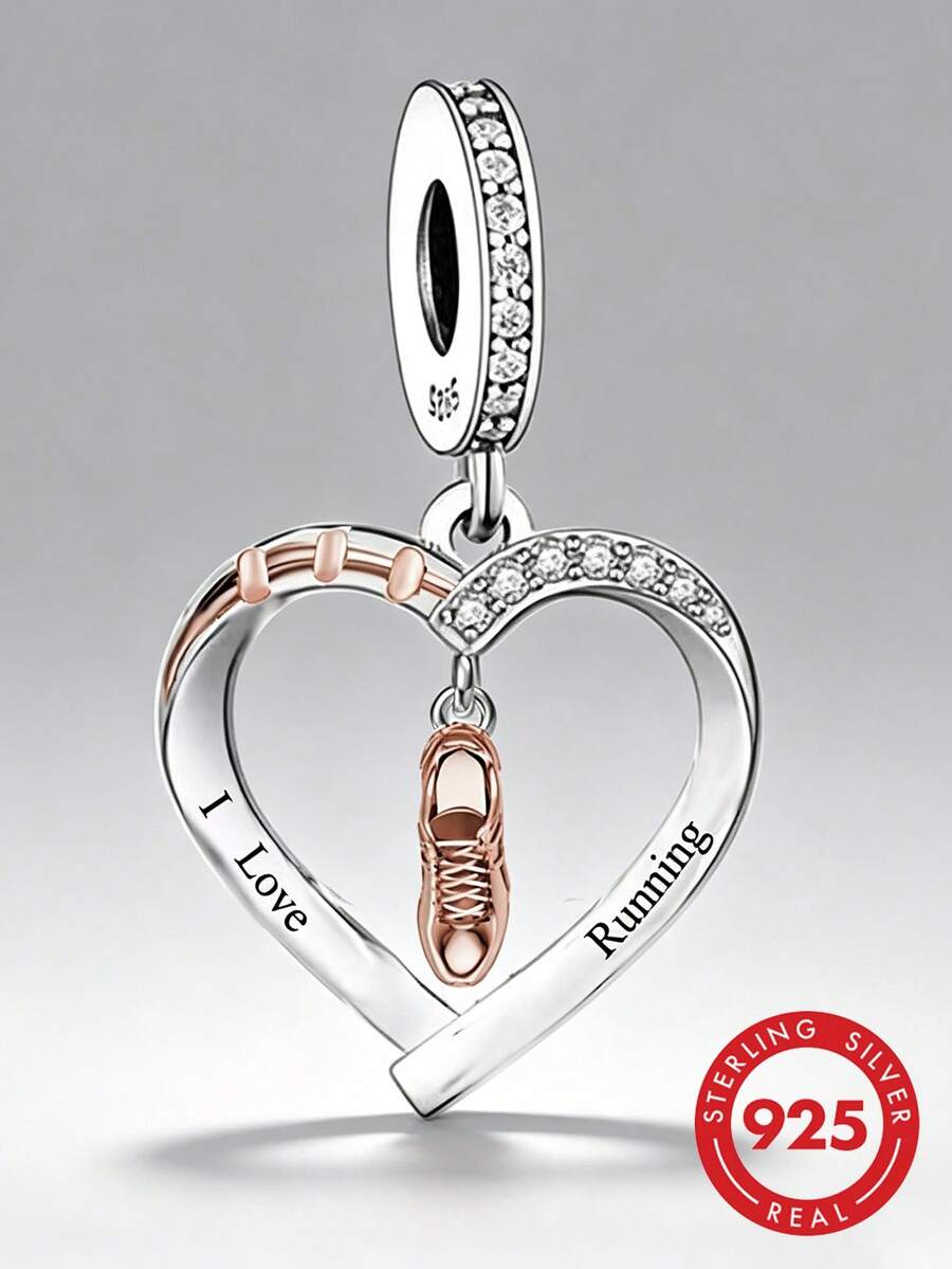 RADIVIDE 1pc Elegant 925 Sterling Silver Heart-Shaped Running Pendant, Suitable As Birthday Gift For Men And Women - Silver - View 1