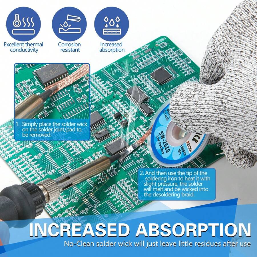 Solder Wick And Solder Sucker Set, Braided Solder Wick For Desoldering, Repair Tools, High-Efficiency Solder Wick For BGA Repair, Battery-Free Solder Sucker, Soldering Supplies, Soldering Accessories, Solder Sucker