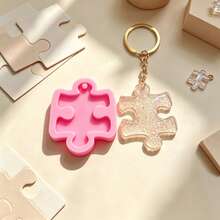 1pc Simple Puzzle Keychain Shaped Silicone Mold, Handmade Clay, Plaster, And Drip Glue Keychain Pendant Decoration Props, Easy Demolding And Reusable. - Pink - View 6