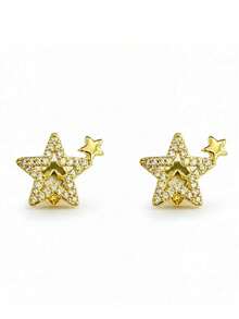 2pcs Personalized Fashion Hip-Hop Style Hollow Star & Moon Micro-Inlaid Rhinestone Women's Copper Teeth Grillz, Holiday Gift, Fun Photo Prop - Star - View 9
