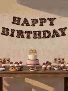 1 Set Leopard Print "Happy Birthday" Banner - Leopard Print Party Decorations, Birthday Banner And Party Supplies - Suitable For Birthday Parties, Leopard Print Theme Parties And Bachelorette Parties - One Size Fits All - View 1