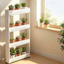 Narrow Mobile Rolling Storage Cart With Sliding Shelves, 3-Tier Rolling Utility Cart, Space-Saving Storage Unit For Kitchen, Bathroom, Bedroom And Office, Slim Portable Organizer, Sturdy Multi-Purpose Rack For Small Spaces And Laundry - View 7