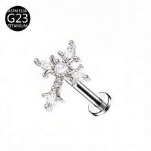 1件 G23鈦金內螺紋 1.0/1.2mm 蝴蝶、花朵、愛心、十字造型耳釘/軟骨穿刺飾品，適合女性日常配戴 - 銀色 - 查看 46